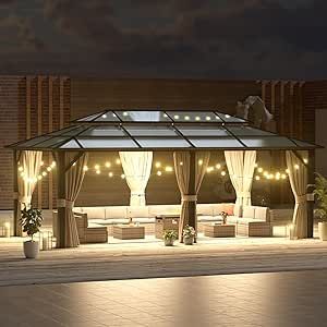 Hardtop Aluminum Gazebo, Polycarbonate Double Roof Patio Gazebo